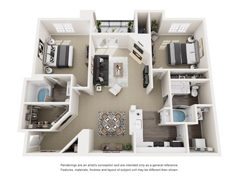 Floor plan for 2 beds, 2 baths, 1175 sqft